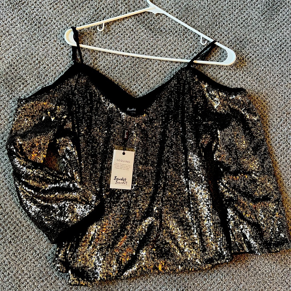 Bardot cold shoulder gold sequin top, NWT